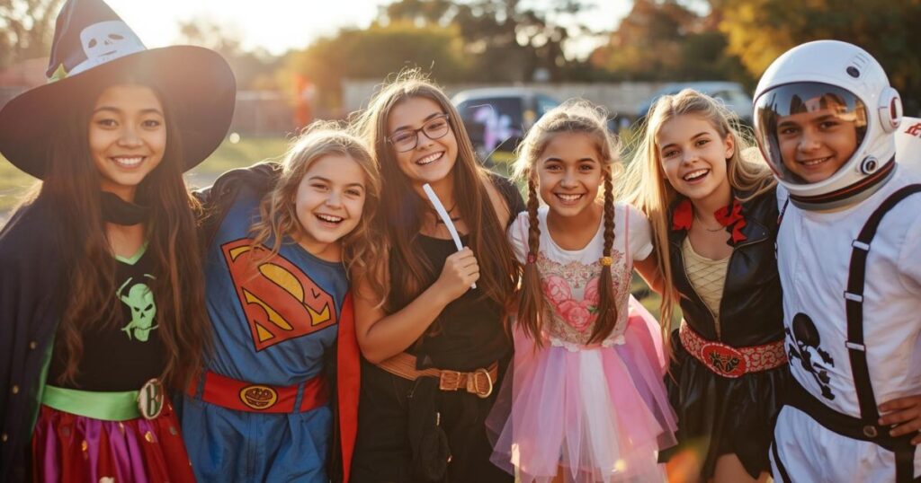 kids on halloween with braces